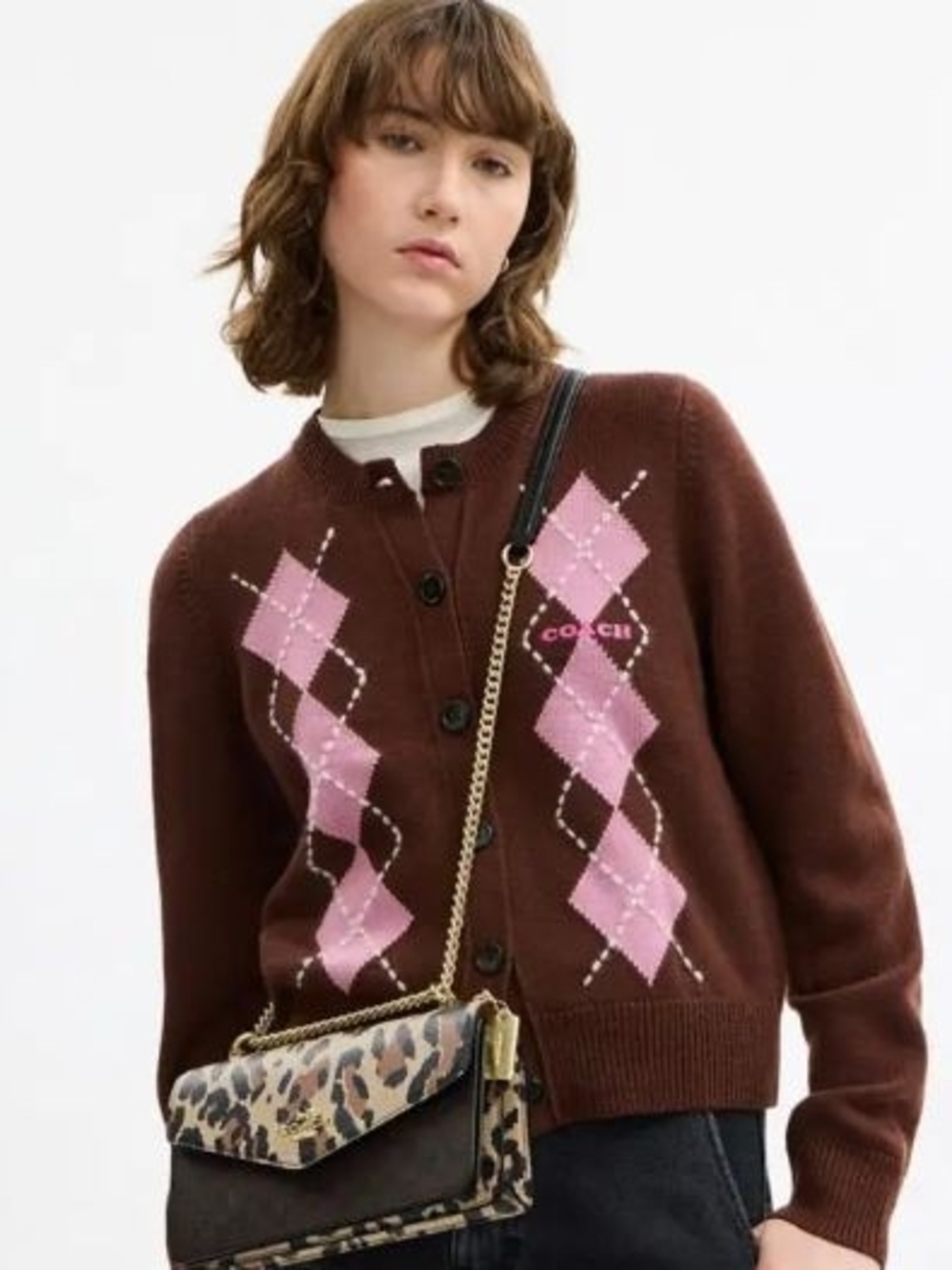 COACH Klare Envelope Leopard Print Leather Chain Shoulder Bag in Tan and Brown - Picture 2 of 10
